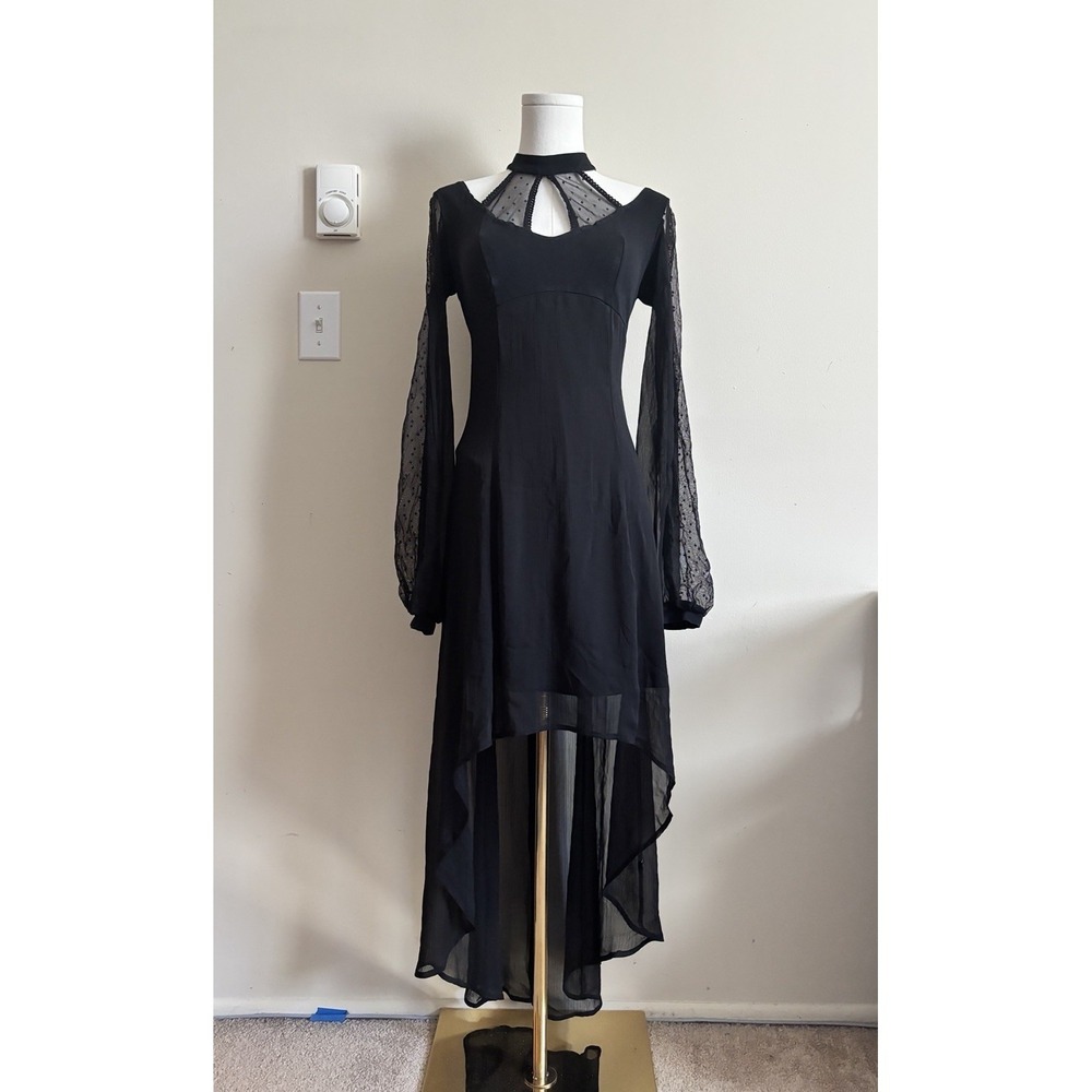 Y2K Goth Royal Bones Daang Goodman High Low Dress Black Semi Sheer Small